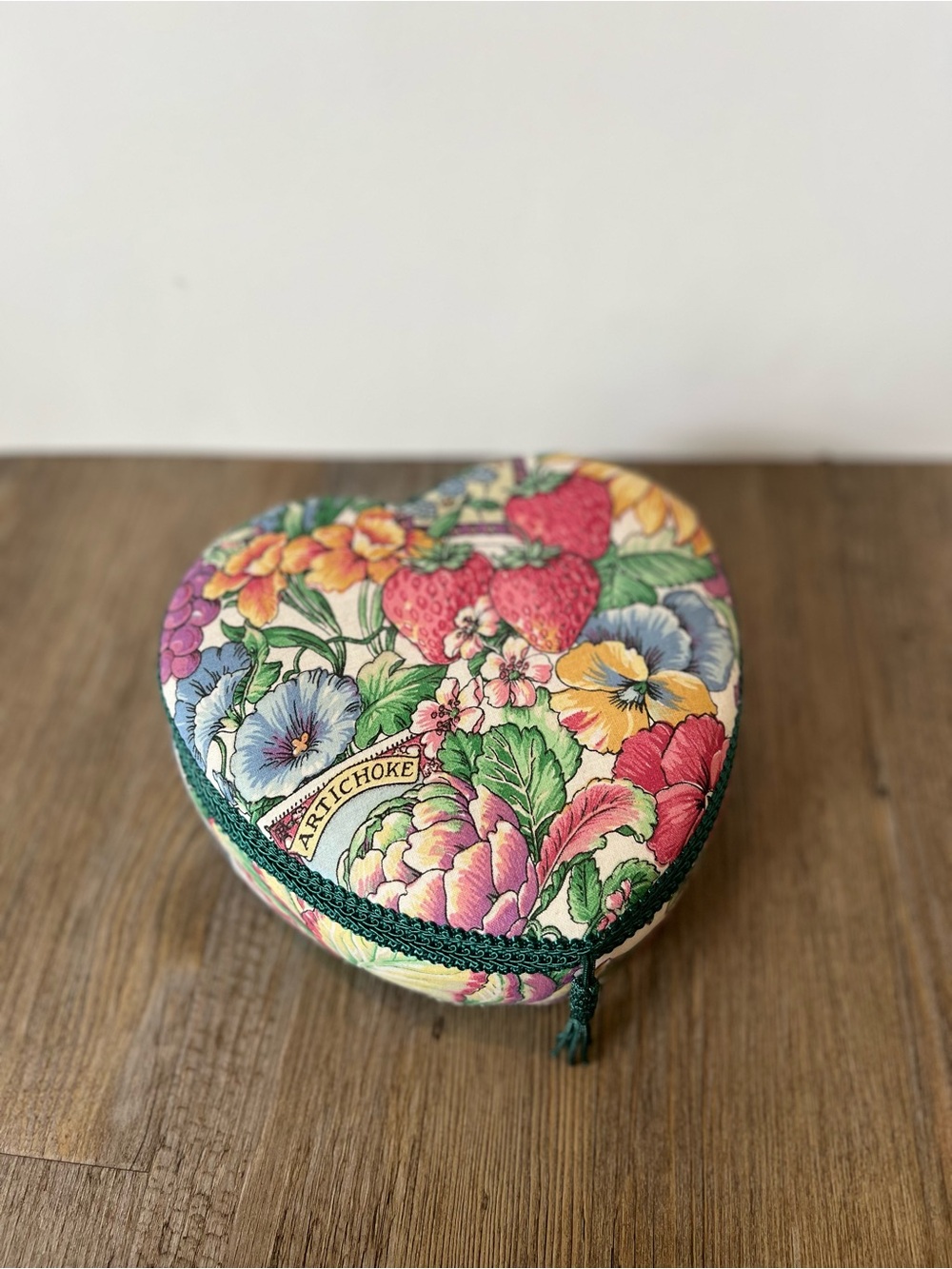 Heart-Shaped Floral Trinket Box with 'Artichoke' Label - Multicolor